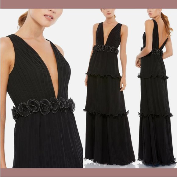 NWT‎ $398 IEENA Mac Duggal [ 16 ] Rosette Ruffle Layered Rosette Dress Gown Q630 - Picture 1 of 16